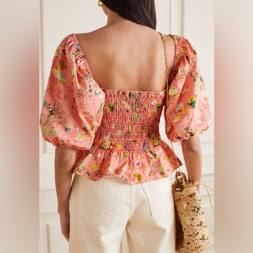 Rhode Jodie Shirred Printed Cotton-Poplin Top - Picture 9 of 10